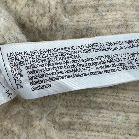 Zara Pearl Embellished Wool Blend Pullover Crop Sweater Beige Large - Picture 12 of 14